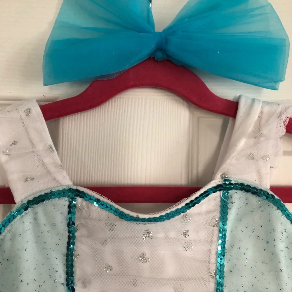 Girls silver heart blue‎ tulle Sequin sparkly dance costume  size small child